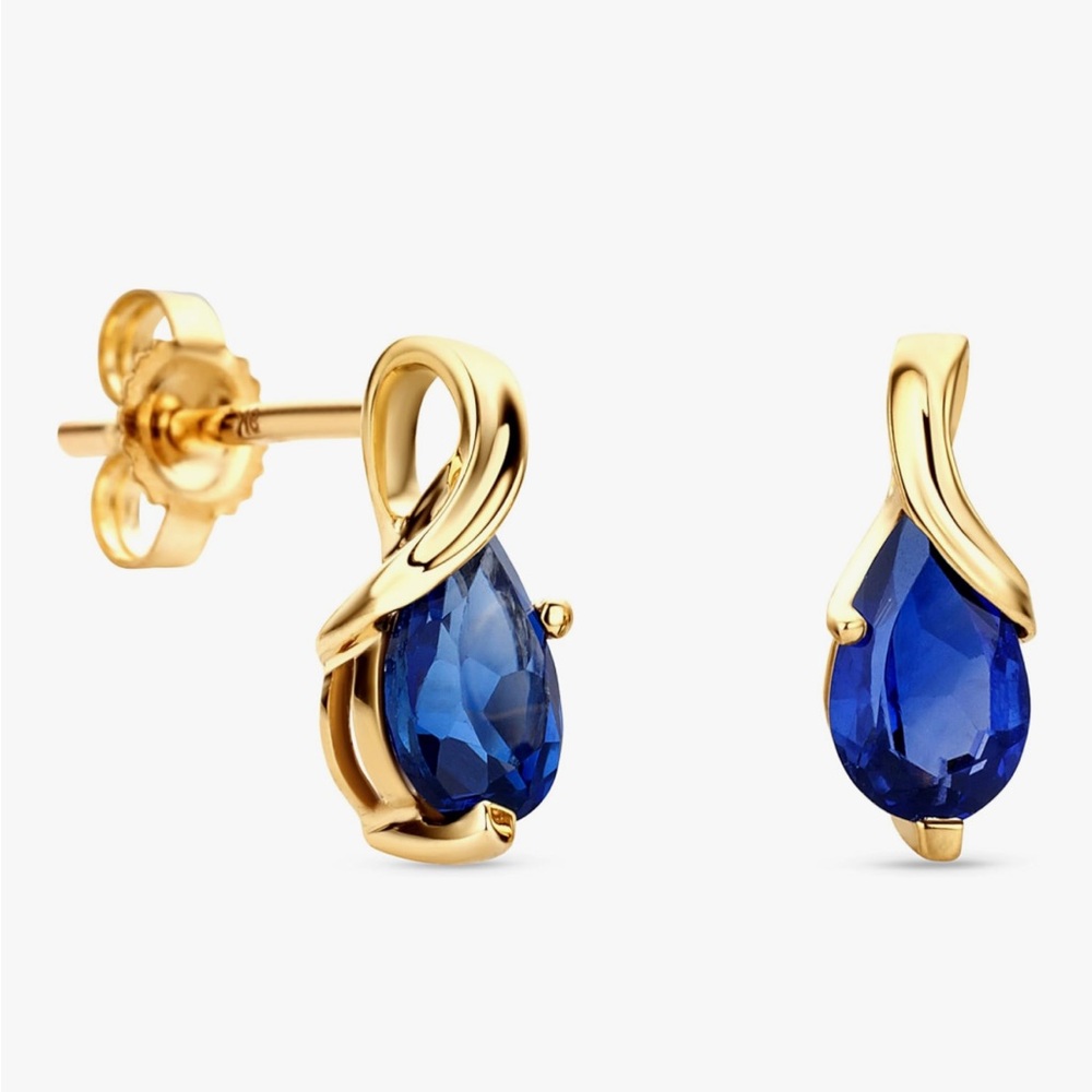 14k Yellow Gold Earrings with Pear Shaped Sapphires - Picture 4 of 4
